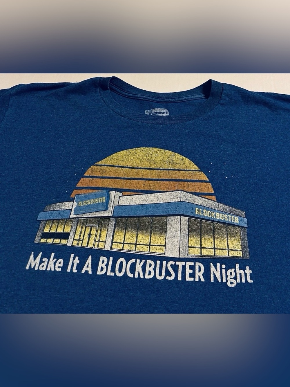 Blockbuster Video Movie Rental OFFICIAL Retro 90’s T-Shirt XL Blue Funny Rewind